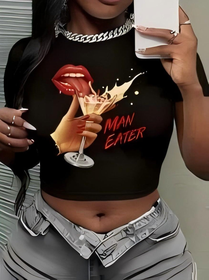 Damen Crop-Top mit künstlerischem Statement-Druck Echo Archiv