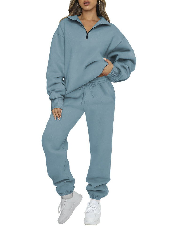 Damen nan Halbzip-Loungewear-Set mit übergroßem Kragenpullover und taillierter Jogginghose mit elastischem Bund Echo Archiv