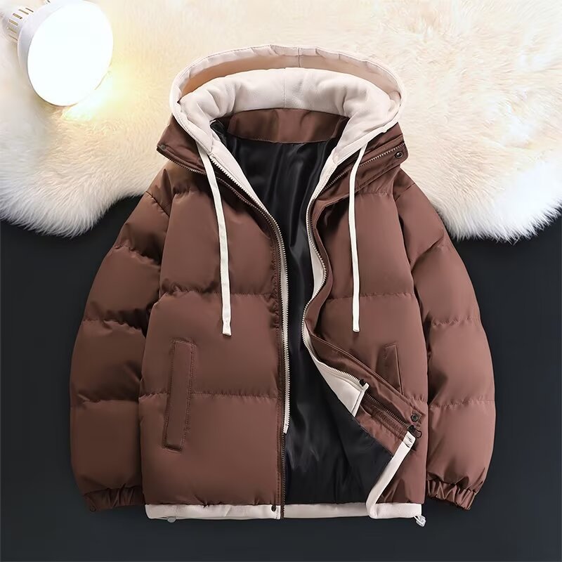 Unisex Gepolsterte Kapuzen-Winterjacke mit kontrastierendem Futter und Kordelzug Echoarchiv