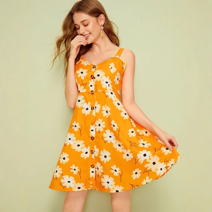 Damen Sommerkleid mit Blumenmuster und Knopfleiste Echoarchiv