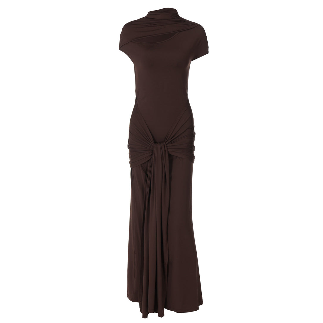 Damen Elegantes Langarm-Maxikleid mit raffiniertem Knotendesign – Valéora
