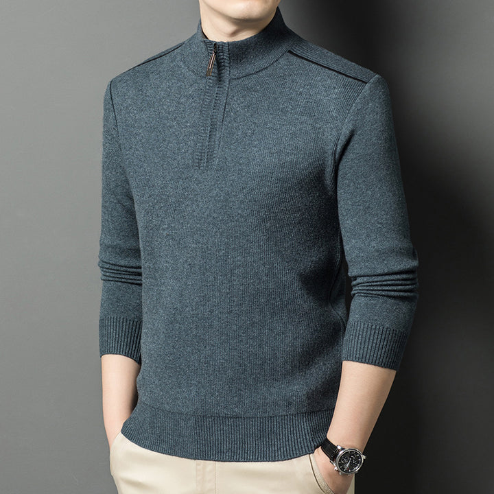 Herren eleganter Stehkragenpullover mit halbem Reißverschluss Echoarchiv