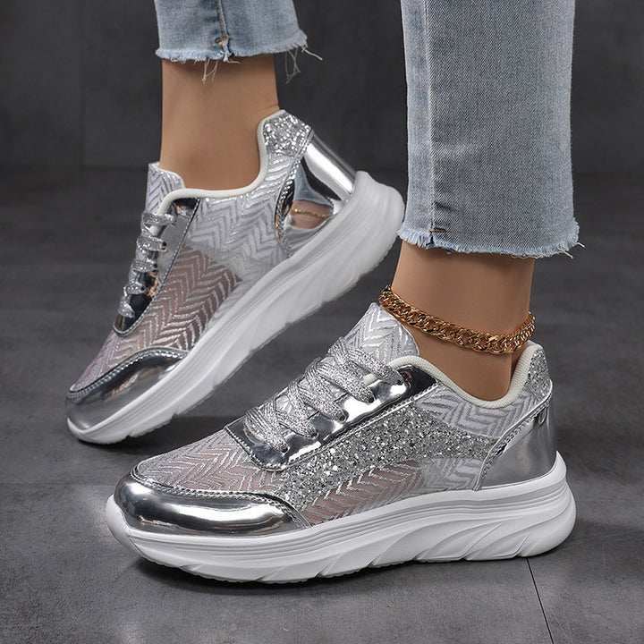 Damen nan glamouröser auffälliger Sneaker mit Glitzerpaneelen jacquardgewebtem Obermaterial und ergonomischer Wellenlaufsohle Echo Archiv