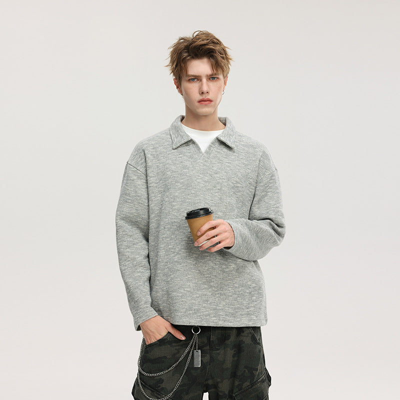 Herren Grobstrick-Kragenpullover mit V-Ausschnitt und Relaxed‑Fit Echo Archiv