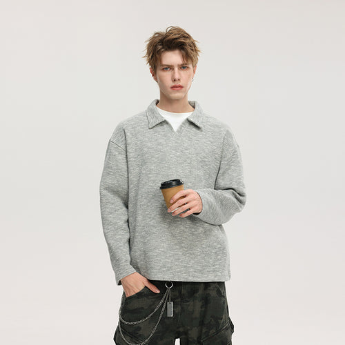 Herren Grobstrick-Kragenpullover mit V-Ausschnitt und Relaxed‑Fit Echo Archiv