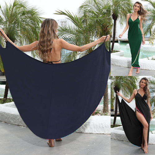 Damen elegantes Maxikleid mit buntem Pompom-Rand Echo Archiv