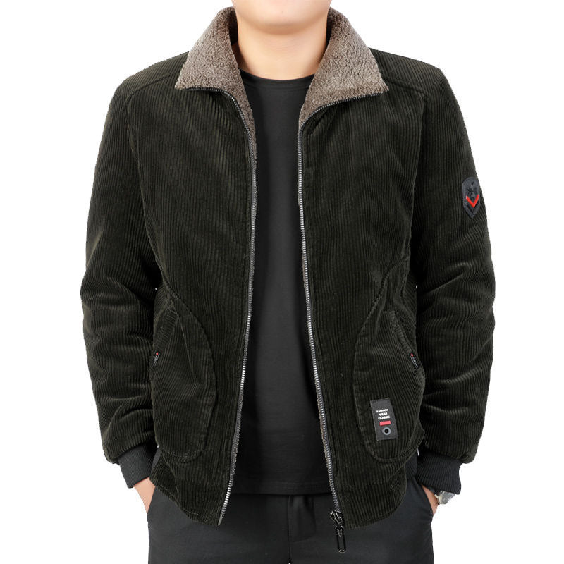 Herren Cord-Blouson mit Sherpa-Kragen, wärmender Teddyfutter-Innenlage und Reißverschluss – Taviero