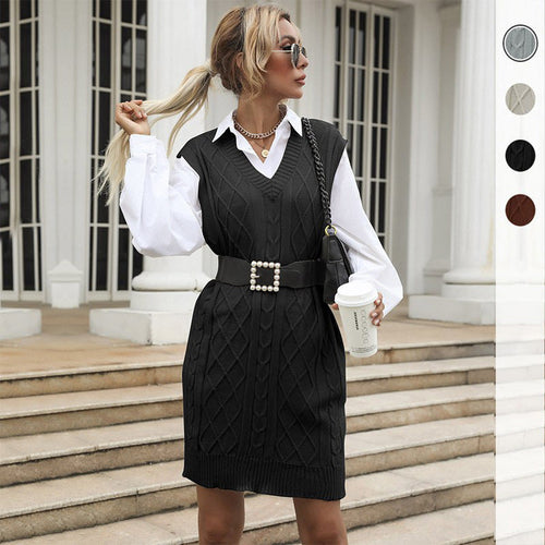 Damen Kabelstrick-Longweste mit V-Ausschnitt und Oversize-Silhouette Echoarchiv