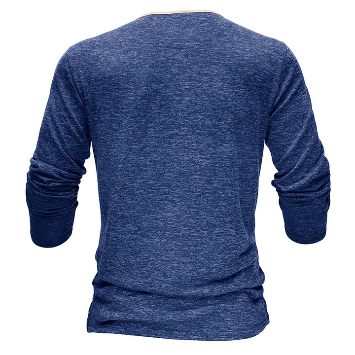 Herren Langarm-Henley-Shirt mit kontrastierenden Knöpfen und ergonomischem Schnitt Echoarchiv