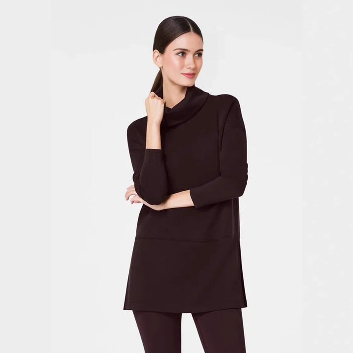 Damen Cozy Funnel Neck Tunika Pullover mit Übergrößen-Schnitt und seitlichen Schlitzen Echoarchiv