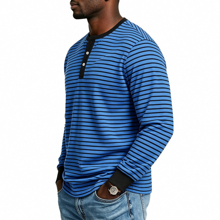 Herren Gestreiftes Langarm-Henleyshirt aus Baumwollmischung mit Knopfleiste Echoarchiv