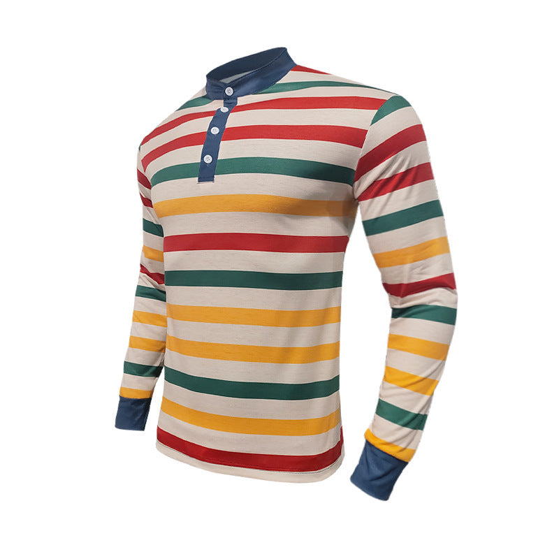 Herren Langarm-Henley-Shirt mit modischem Streifenmuster und hochwertiger Baumwollqualität Echoarchiv