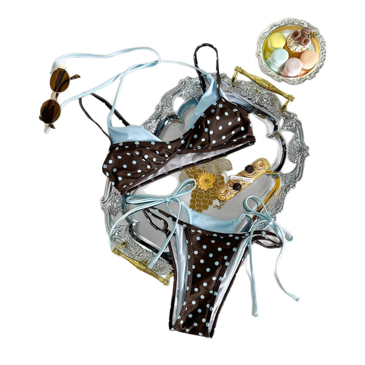 Damen-Bikini-Set mit Echoarchivrnen Punkten und verstellbaren Trägern Echoarchiv