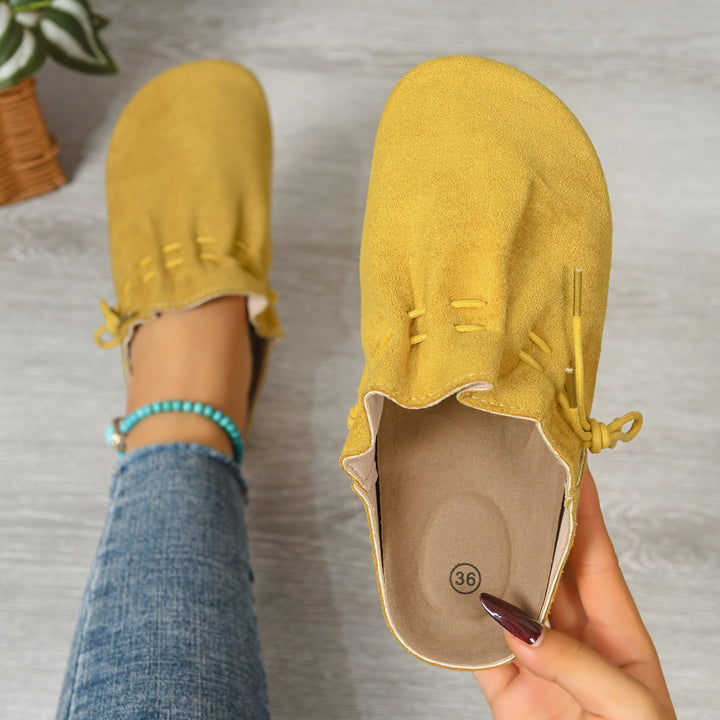 Damen nan gefütterte Velours-Pantolette mit Teddy-Innensohle, weicher Innensohle und dekorativer Schnürung Echo Archiv