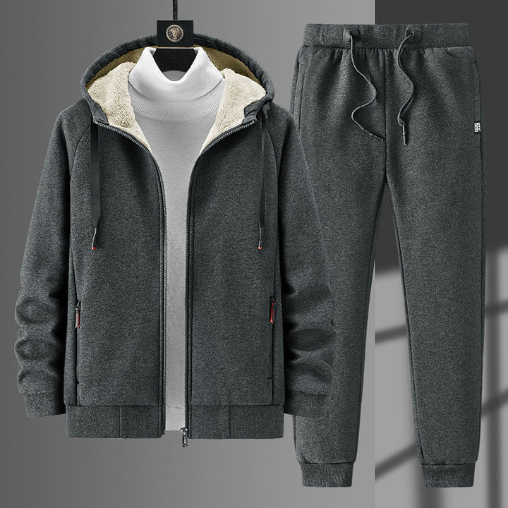 Herren fleecegefüttertes Freizeit-Jogginganzug-Set mit Kapuzenjacke und konisch geschnittener Jogginghose Echoarchiv