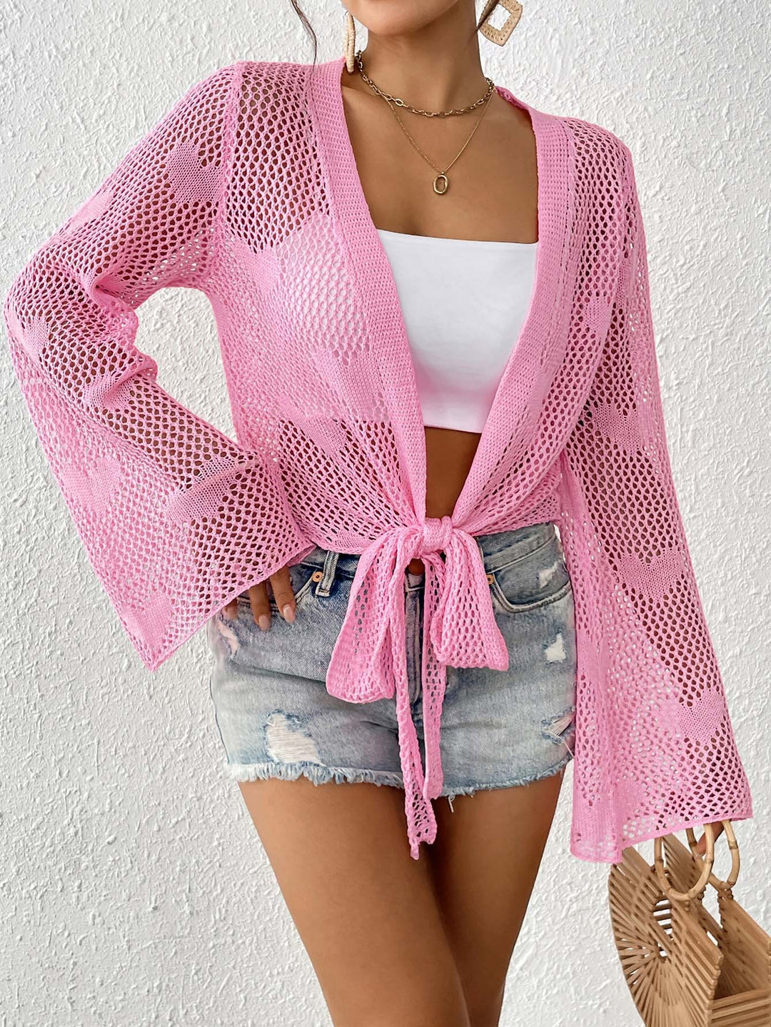 Damen luftiger Strick-Kimono mit offener Front und Kordelzug Echo Archiv