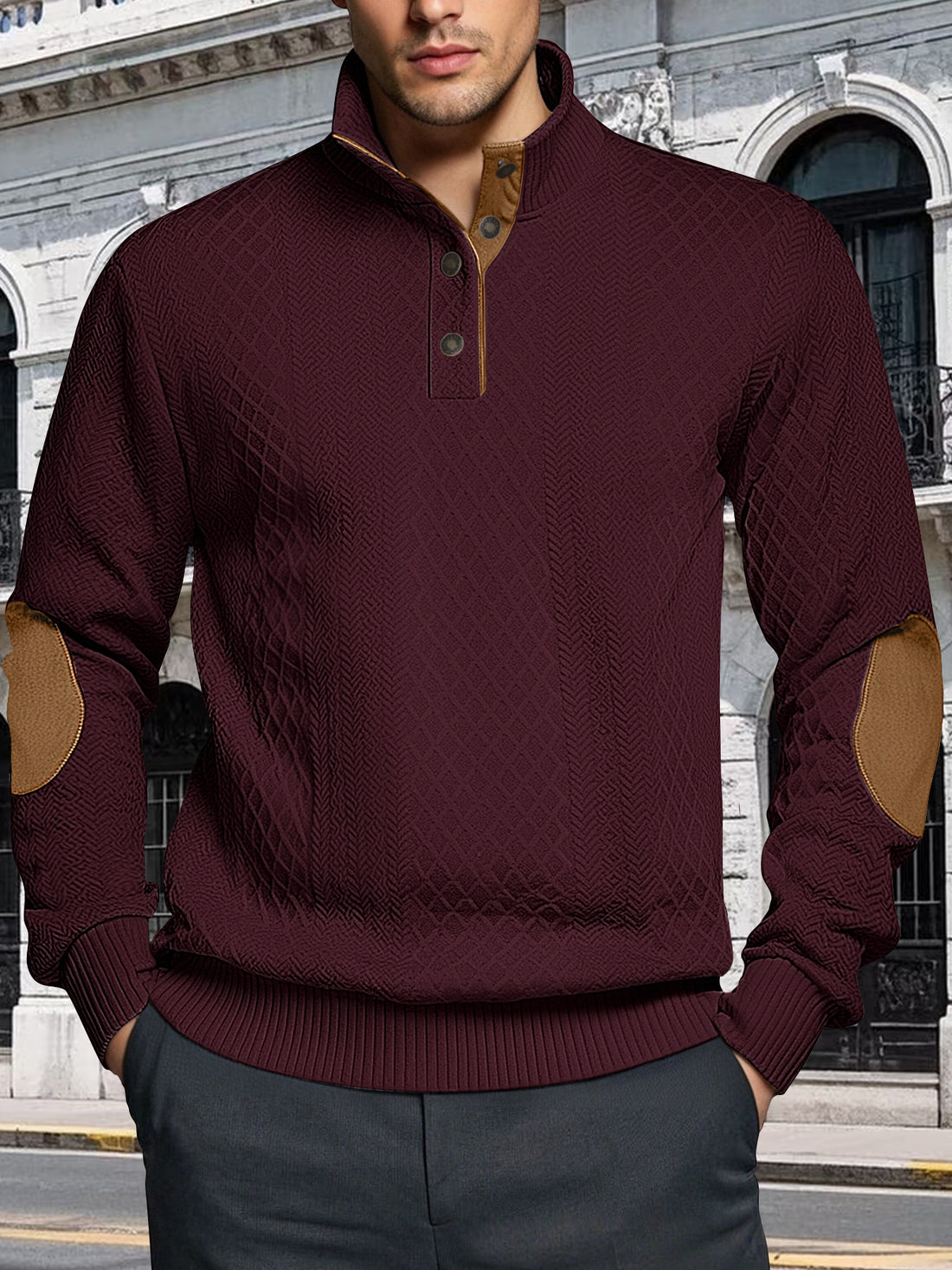 Herren Strickpullover mit strukturiertem Design und Lederpatches – Norvane