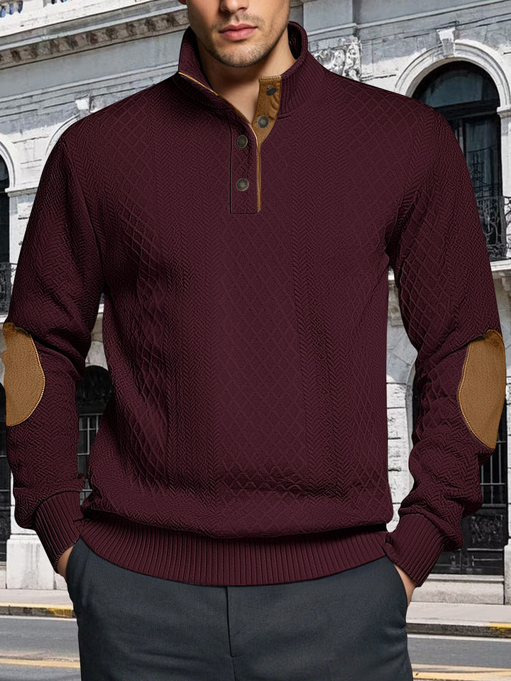 Herren Strickpullover mit strukturiertem Design und Lederpatches Echoarchiv