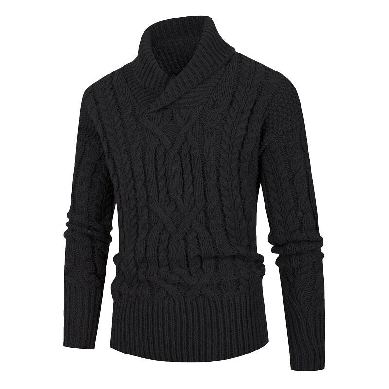 Herren Grobstrickpullover mit Schalkragen und raffinierten Zopfmuster Echoarchiv