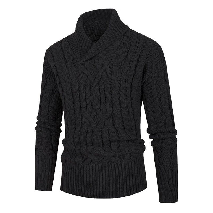 Herren Grobstrickpullover mit Schalkragen und raffinierten Zopfmuster Echoarchiv