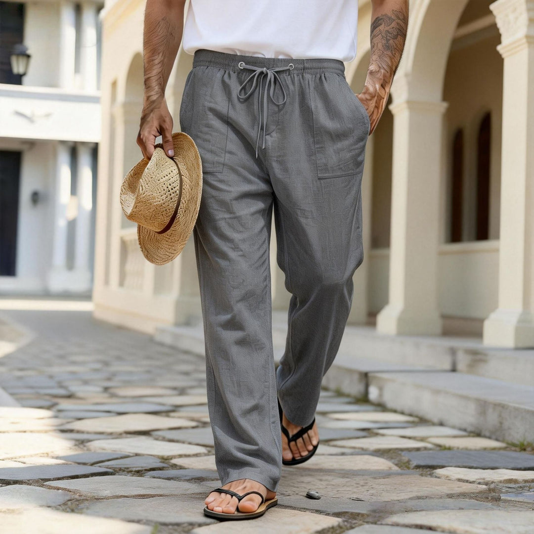 Herren leichte Leinenhose mit elastischem Bund und Kordelzug – Sorevano