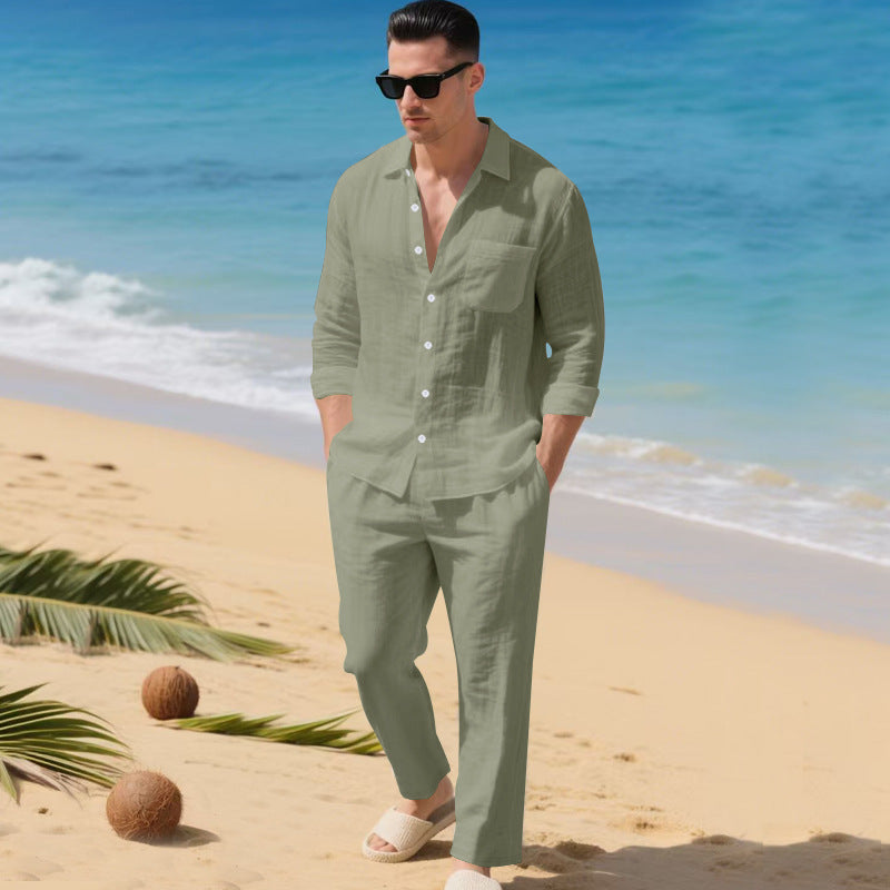 Herren leichtes Leinen-Outfit mit stilvollem Hemd und eleganter Hose Echoarchiv