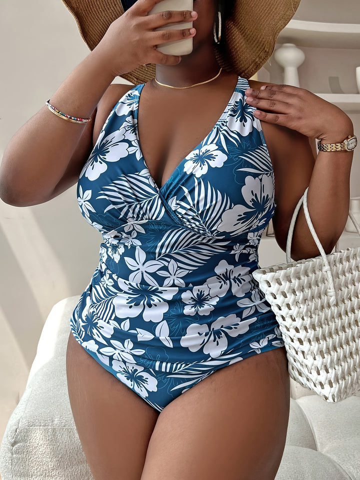 Damen Sportlicher Badeanzug mit floralem Wickeldesign Echo Archiv