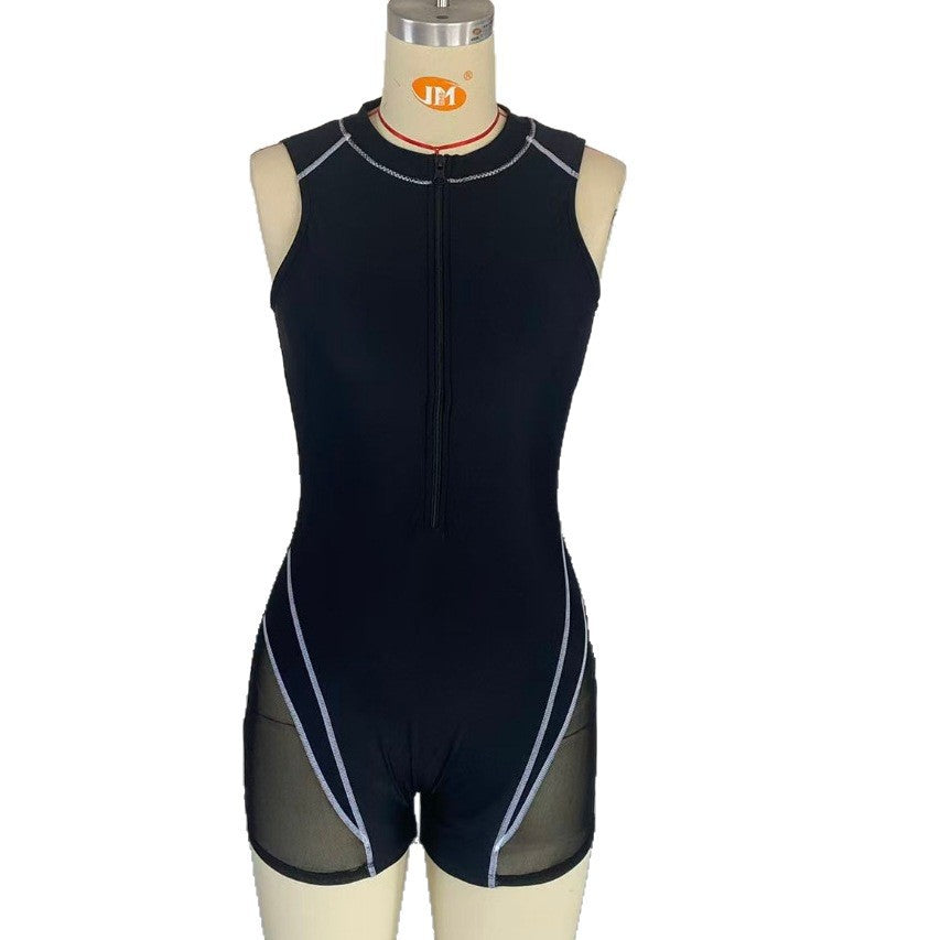 Damen Sportlicher Schwimmanzug mit halblangem Reißverschluss und transparenten Einsätzen Echo Archiv