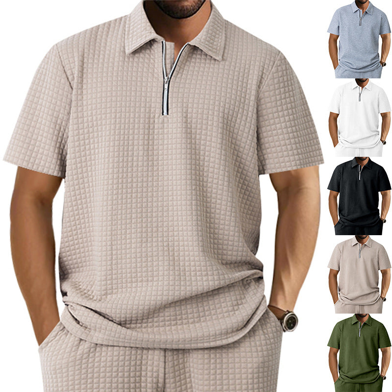 Herren Kurzarm Polo-Shirt mit strukturiertem Design und Reißverschluss Echoarchiv