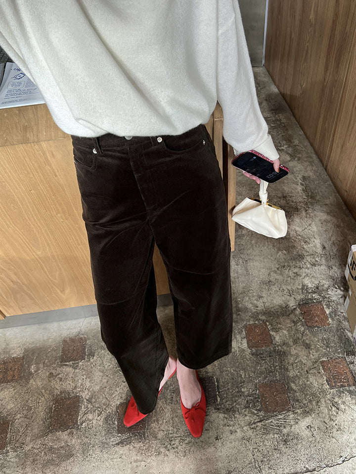 Damen Weite Cordhose mit hoher Taille, Cropped-Bein und Eingrifftaschen Echo Archiv