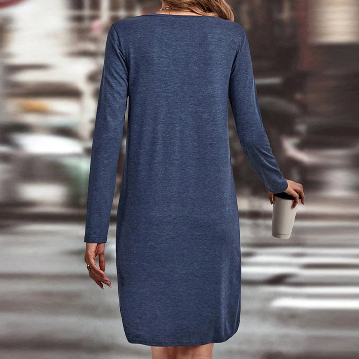 Damen lässiges Jersey-Kleid mit V-Ausschnitt Brusttasche und legerer A-Linie – Lunéa