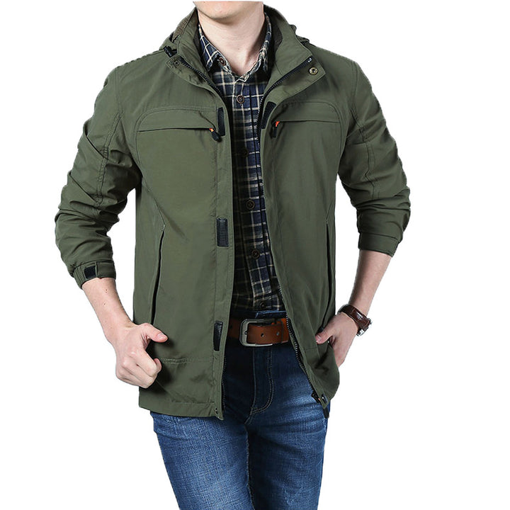 Herren Leichte Utility-Feldjacke mit Kapuze, Reißverschluss und Multifunktionstaschen Echoarchiv