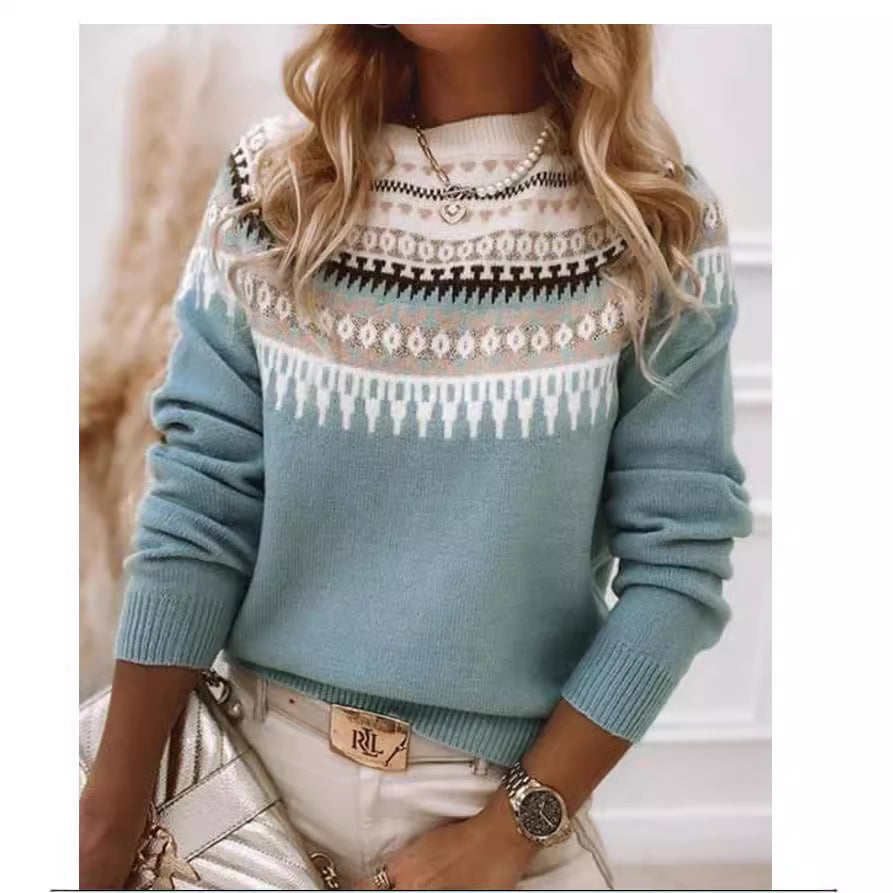 Damen nan Norwegerpullover aus Wollmix mit Rundhalsausschnitt und traditionellem Fair-Isle-Yoke Echo Archiv