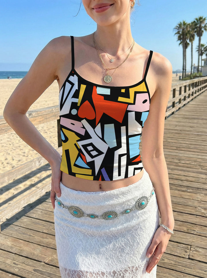 Damen Crop-Top mit floralem Motiv und verstellbaren Trägern Echo Archiv
