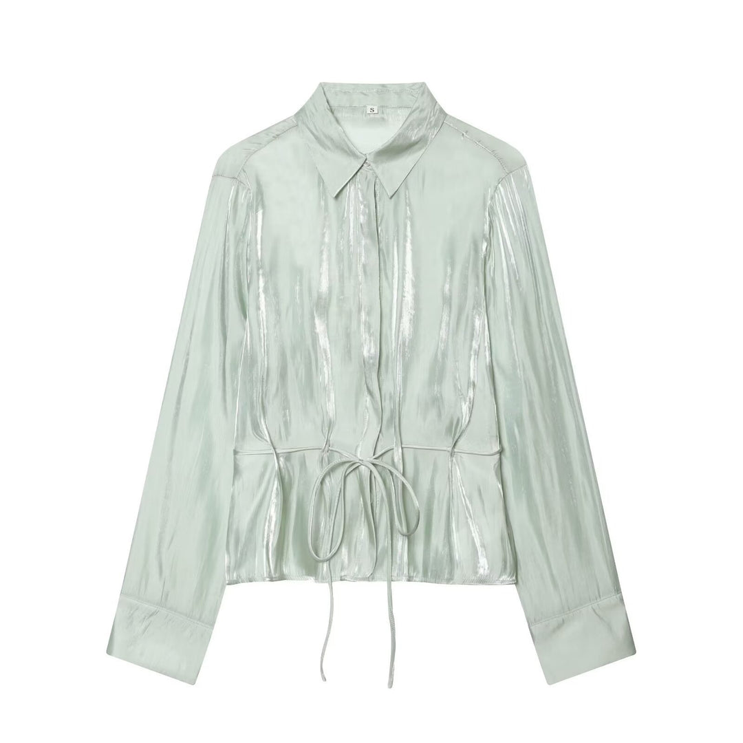Damen schimmernde Bluse mit verstellbarem Taillenzug und elegantem Kragen Echo Archiv