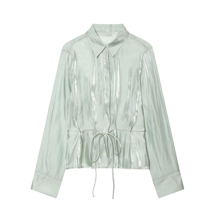 Damen schimmernde Bluse mit verstellbarem Taillenzug und elegantem Kragen Echo Archiv