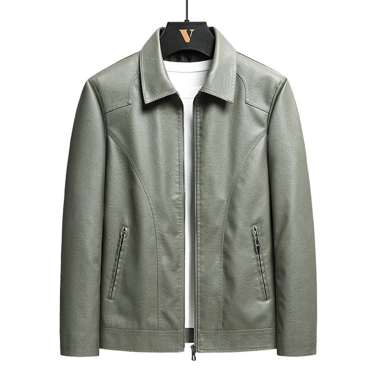 Herren schlanker Kunstleder-Fliegerblouson mit Hemdkragen und ergonomischen Nahtdetails Echoarchiv