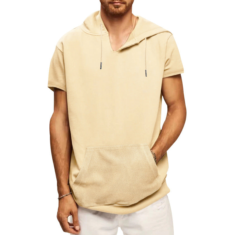 Herren nan lässiges kurzärmeliges Kapuzen-Shirt im weiten Schnitt mit Kängurutasche und Kordelzug Echo Archiv