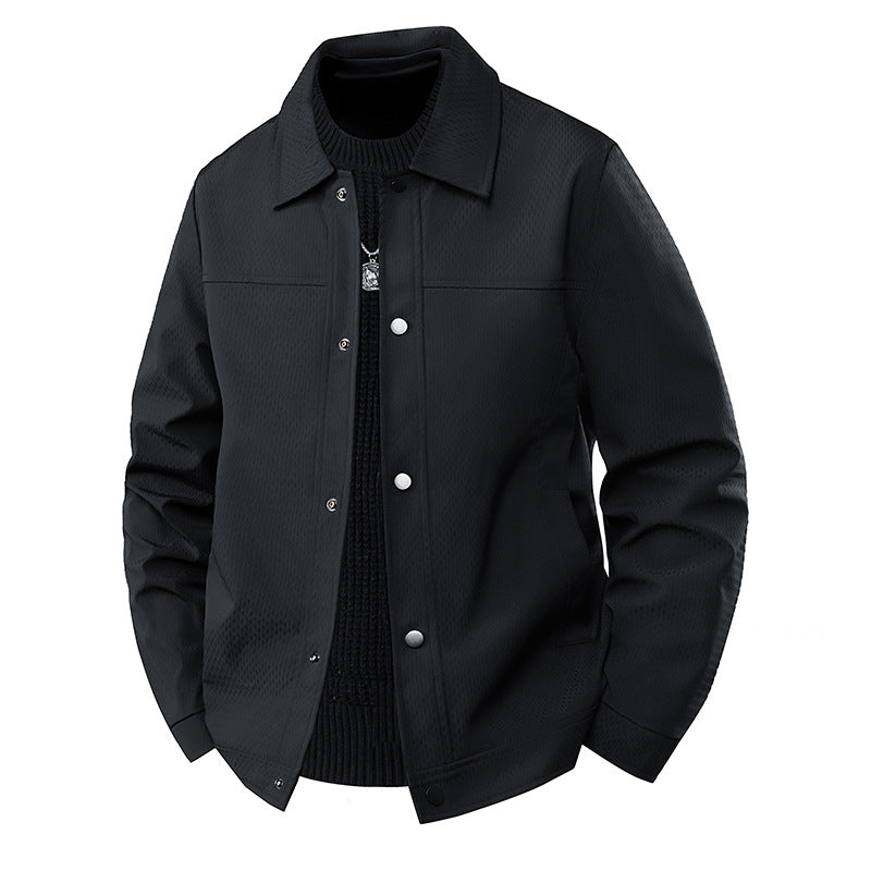 Herren Leichte Übergangsjacke im Worker-Stil mit mikrostrukturierter Twill-Optik und Druckknopfleiste Echo Archiv