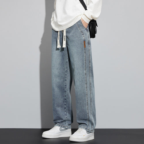 Herren Weite Denim-Hose im Lounge-Style mit Tunnelzugbund und geradem Bein Echo Archiv