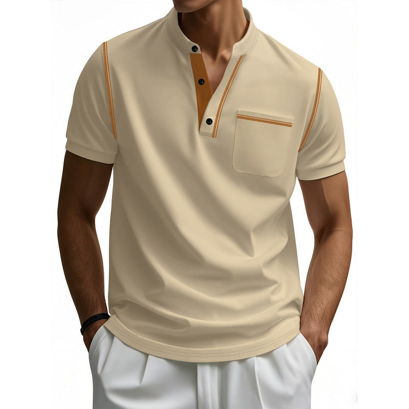 Herren Polo-Shirt mit modischem Henley-Kragen und praktischer Brusttasche Echoarchiv