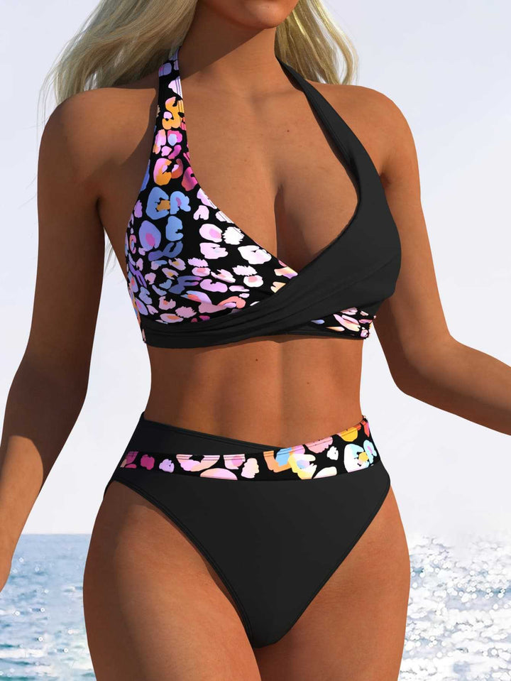 Damen Hoch geschnittenes Bikini-Set mit modischem Wickeloberteil und elastischem Bund Echo Archiv