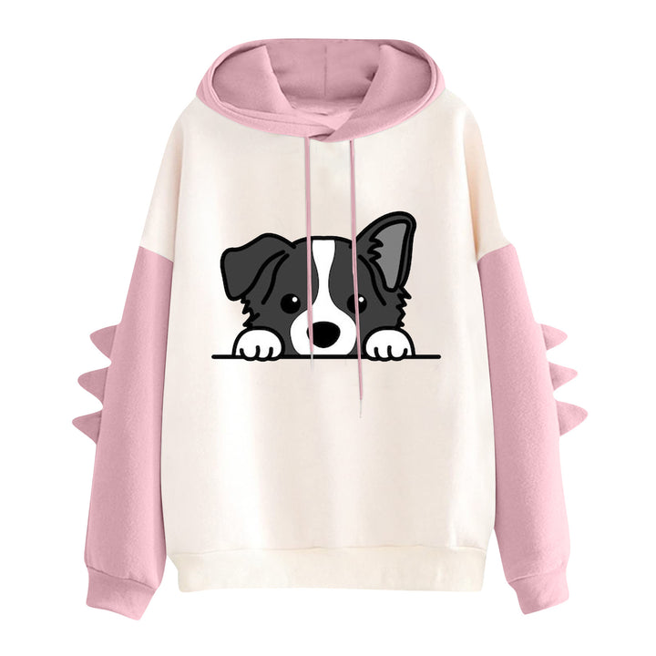 Damen Kapuzenpullover mit niedlichem Hunde‑und‑Katzen‑Print und 3D-Stacheln an den Ärmeln – Auréline