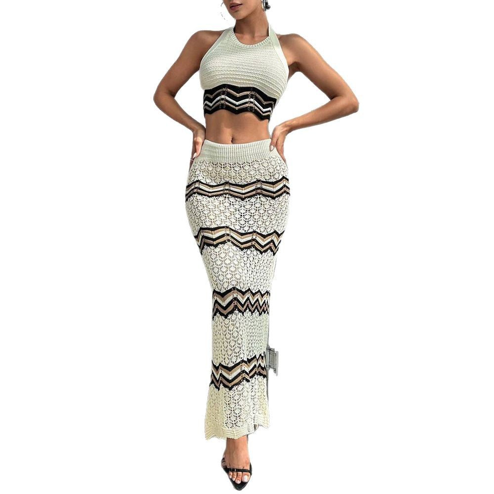 Damen elegantes Cropped Top und Maxi-Rock Set Echo Archiv