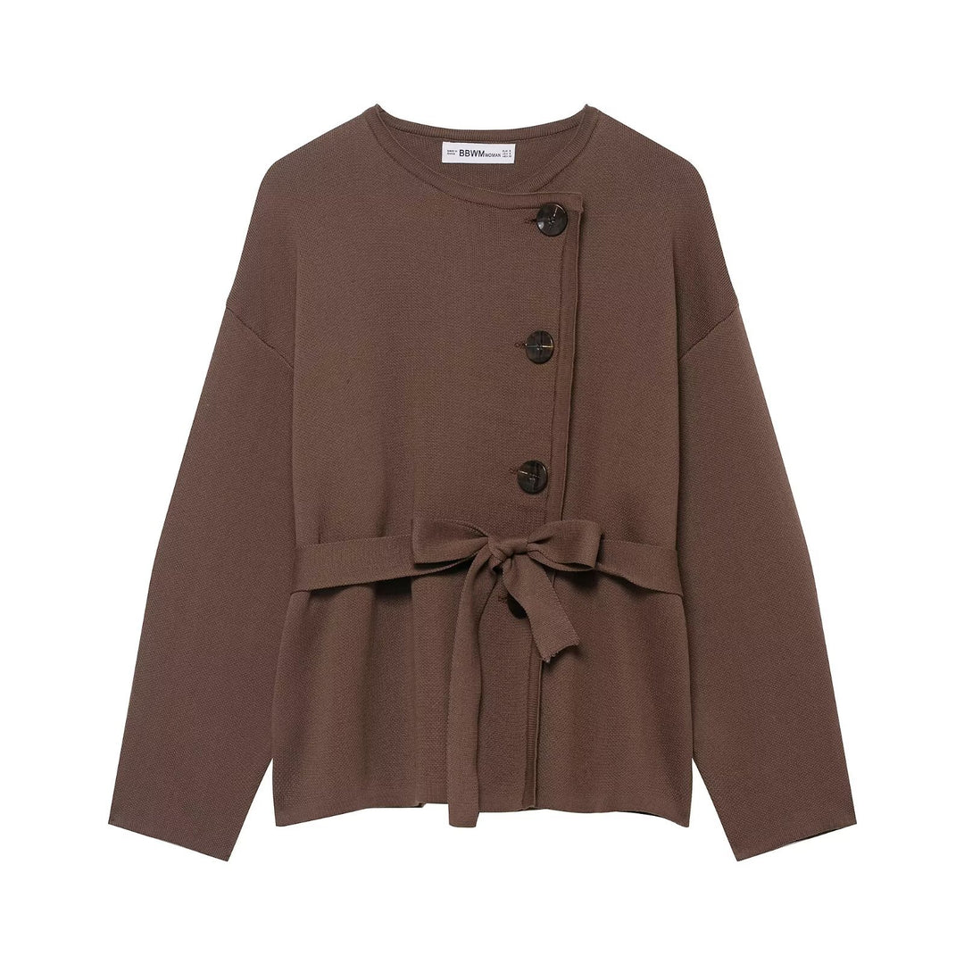 Damen Strickjacke mit asymmetrischer Knopfblende und Taillengürtel Echo Archiv