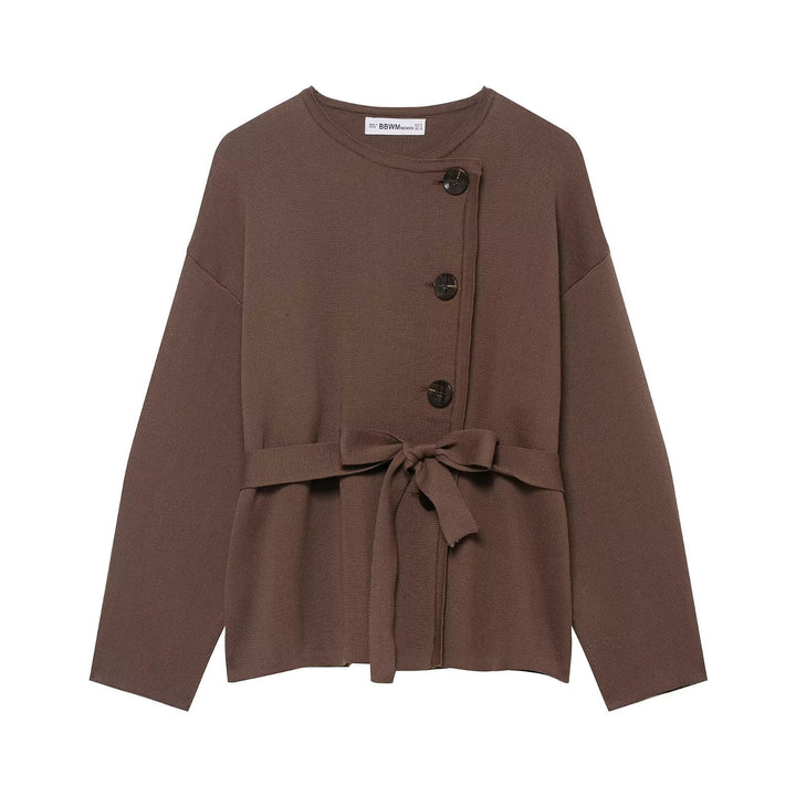 Damen Strickjacke mit asymmetrischer Knopfblende und Taillengürtel Echo Archiv