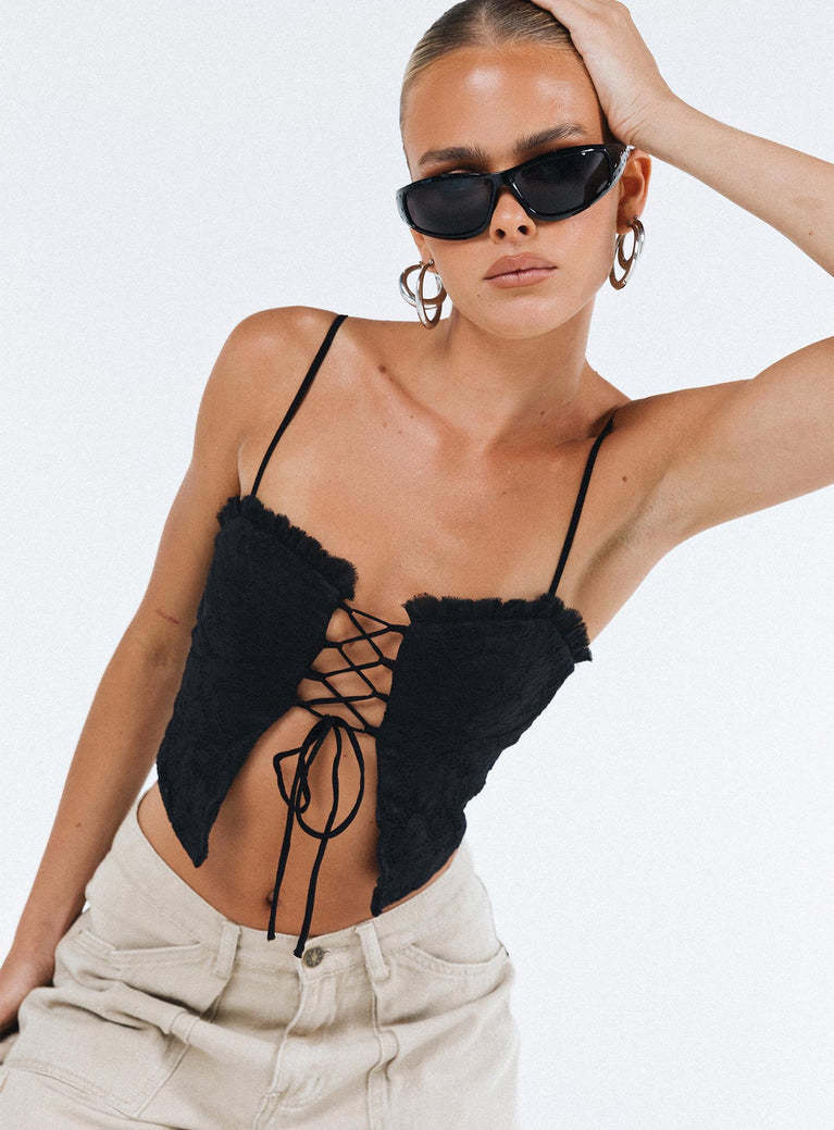 Damen Spitzen-Top mit Schnürung und Rüschendetail Echo Archiv