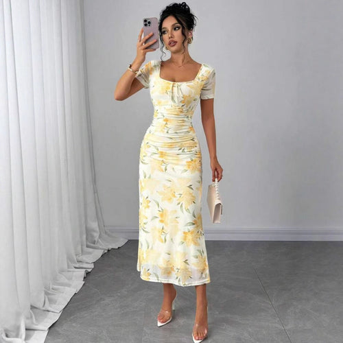 Damen Midi-Kleid mit raffinierten Falten und floralem Muster Echo Archiv