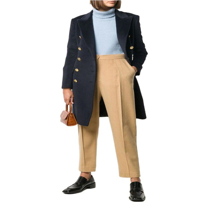 Damen Militärisch-inspirierter Taillierter Longcoat im Tailoring mit dekorativen Metallknöpfen Echoarchiv