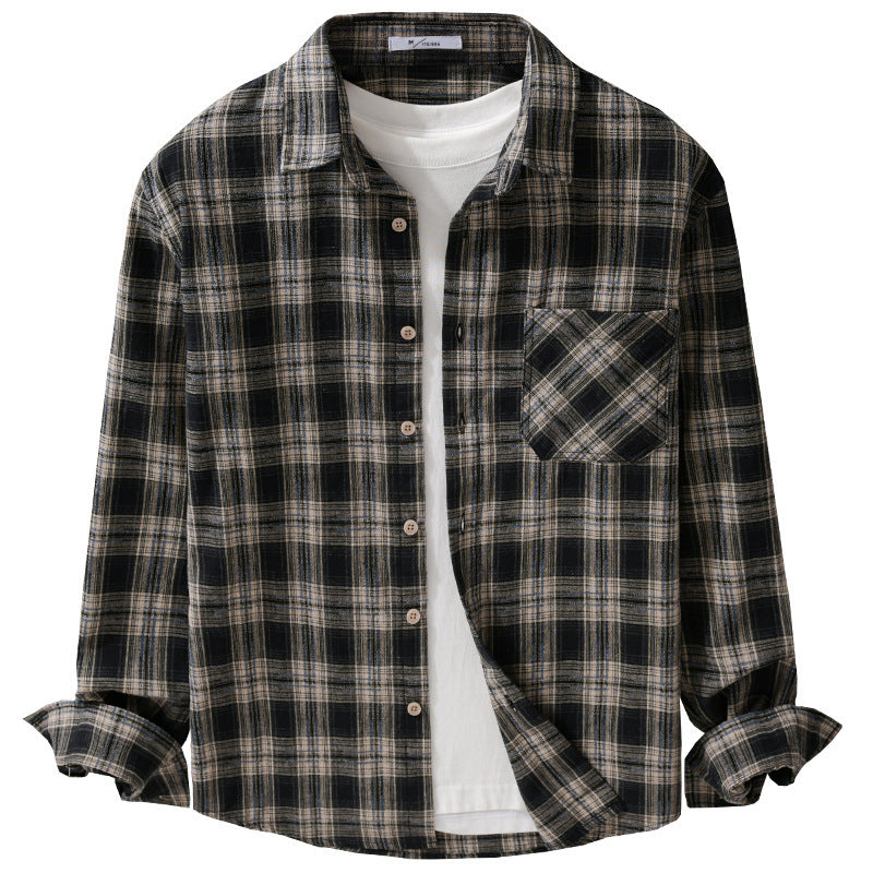 Herren Kariertes Flanell-Überhemd im Vintage‑Look mit aufgesetzter Brusttasche und legerer Passform Echoarchiv